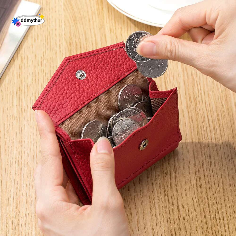 Genuine Leather Clutch Short Wallet Bags Cowhide Small Hand Coin Purse Card Holder Key Lipstick Storage Pouch Case For Men Women ddmythur