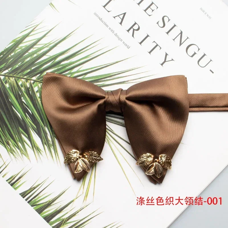 solid color high-quality polyester linen dyed large bow for mens and womens casual fashion metal inlaid bow 250407