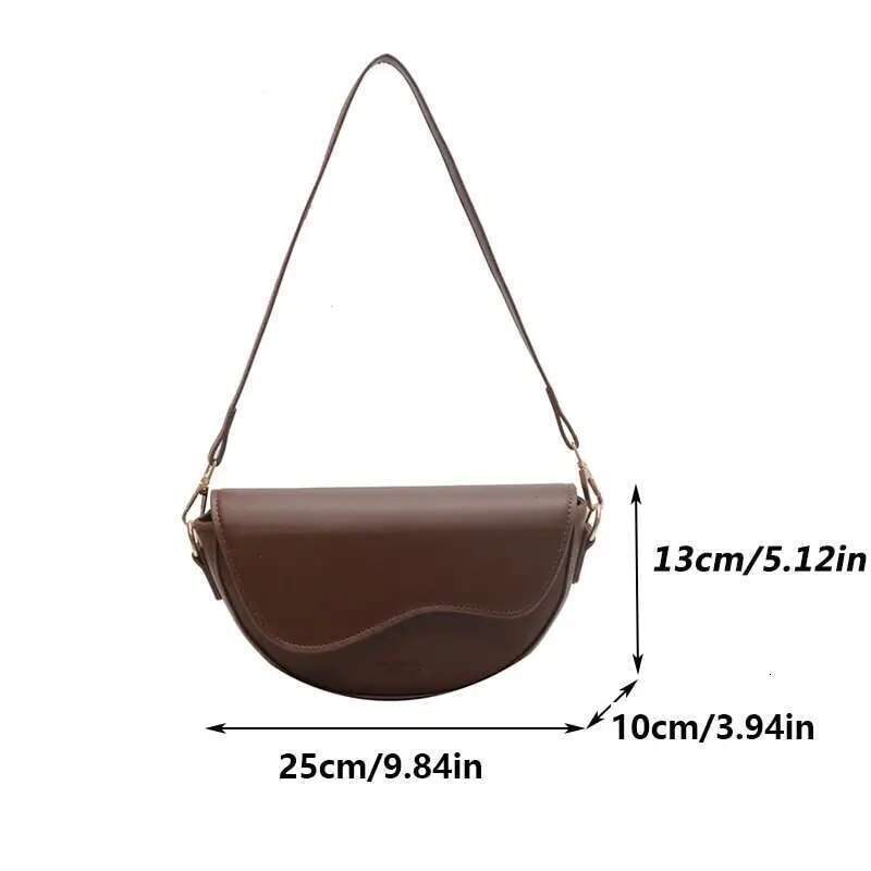 Women Vintage Solid Color Flap Small Saddle Shoulder Underarm Fashion PU Leather Wide Strap Crossbody Bag
