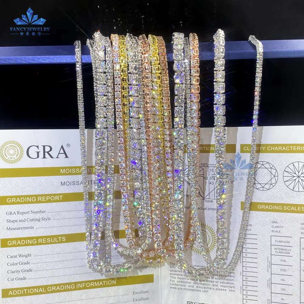 Pass Diamond Tester Large Stock 2.0mm-6.5mm VVS Moissanite Diamond 925 Silver Iced Out Tennis Chain Necklaces Hip Hop Jewelry