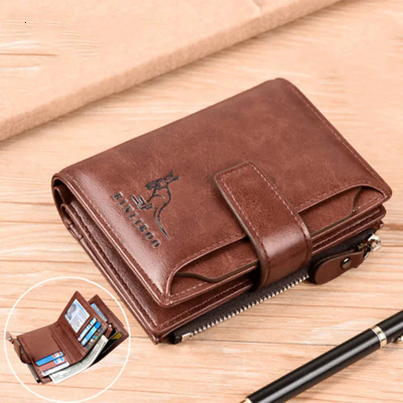 Leather mens wallet y short RFID card holder zipper coin portable 250408