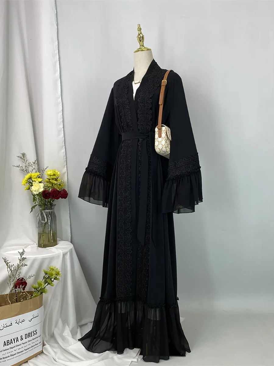 Ramadan Eid al Fitr Dubai Black Abayas Female Muslim Dress Ka Caftan Marocain Robe Kimono Kaftan Islamic Clothing 250409