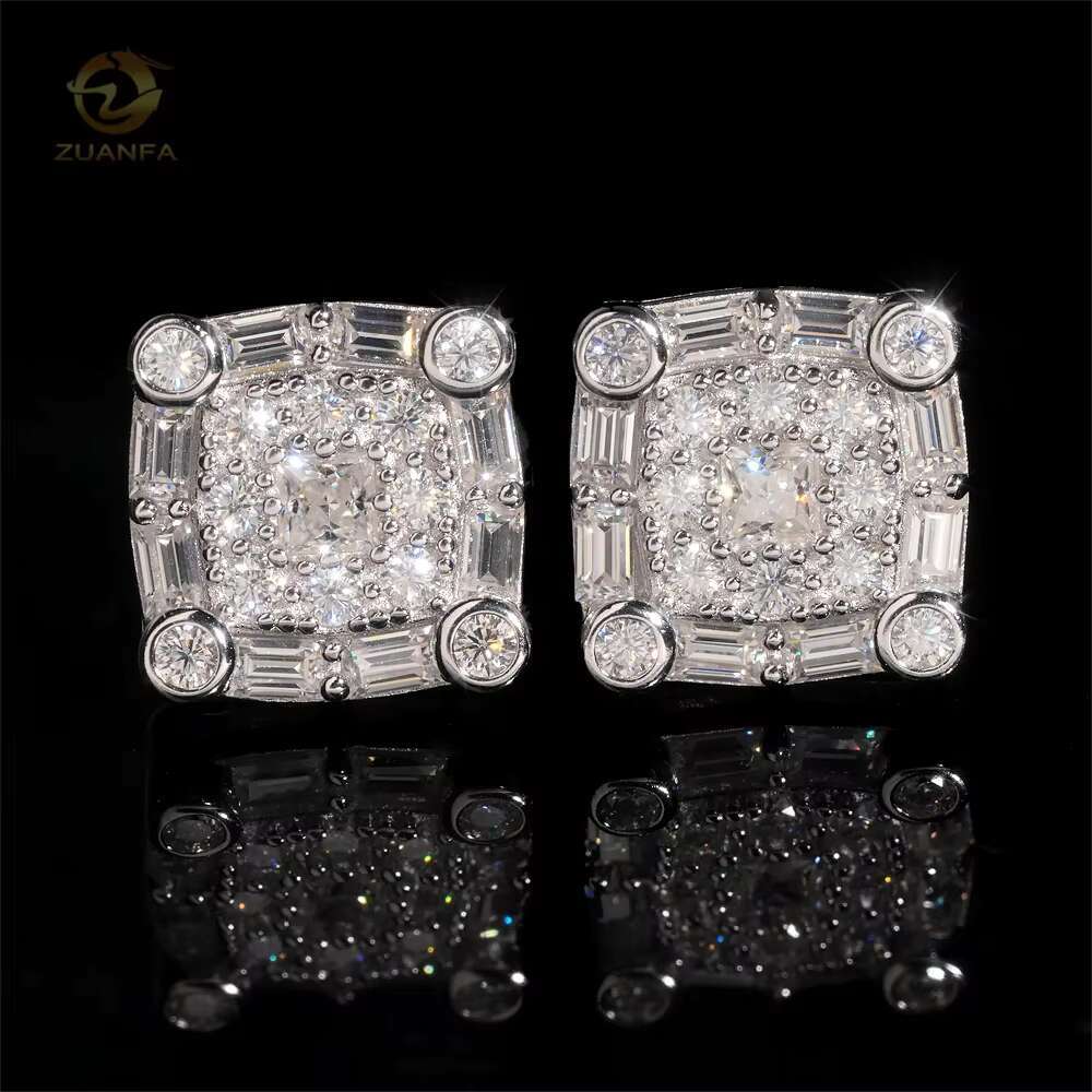 Fashion New Design Square Shape Iced Out Hip Hop 925 Silver Diamond Moissanite Earrings