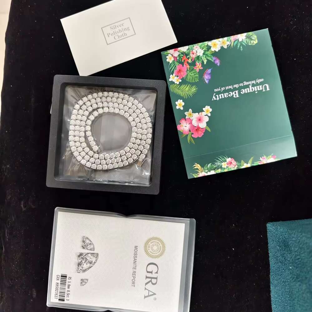 Wholesale Price Hip Hop Style 925 Sterling Silver Moissanite Tennis Chain VVS Diamond Necklace with 2mm 3mm 4mm 5mm 6.5mm Sizes