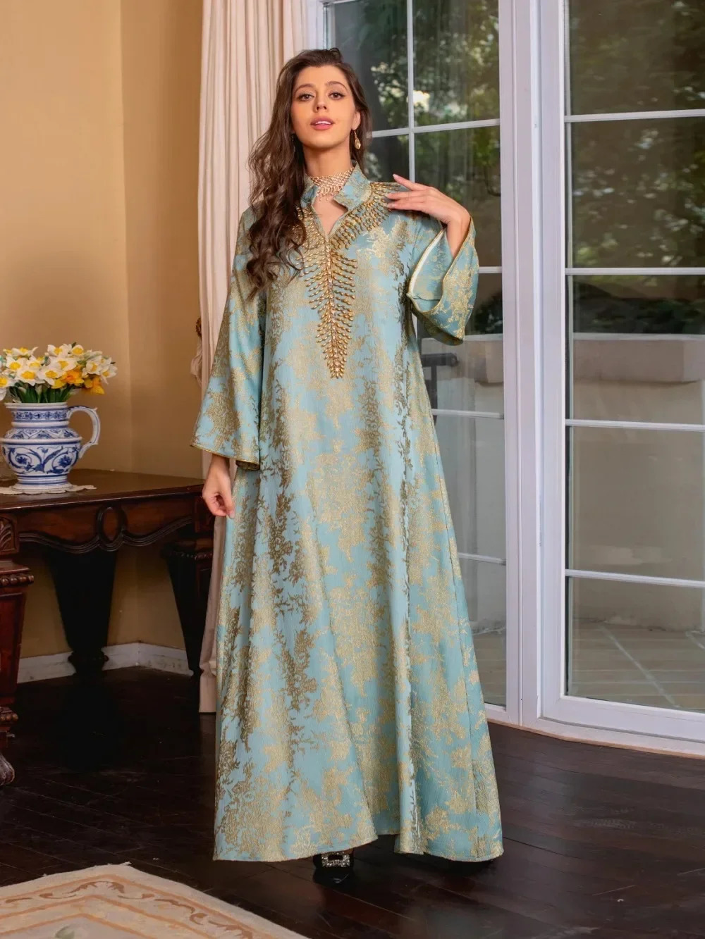 Eid al Fitr womens Abaya beaded collar Jalabiya Moroccan party dress Abayas Kaftan Vestidos Arabic long 250409