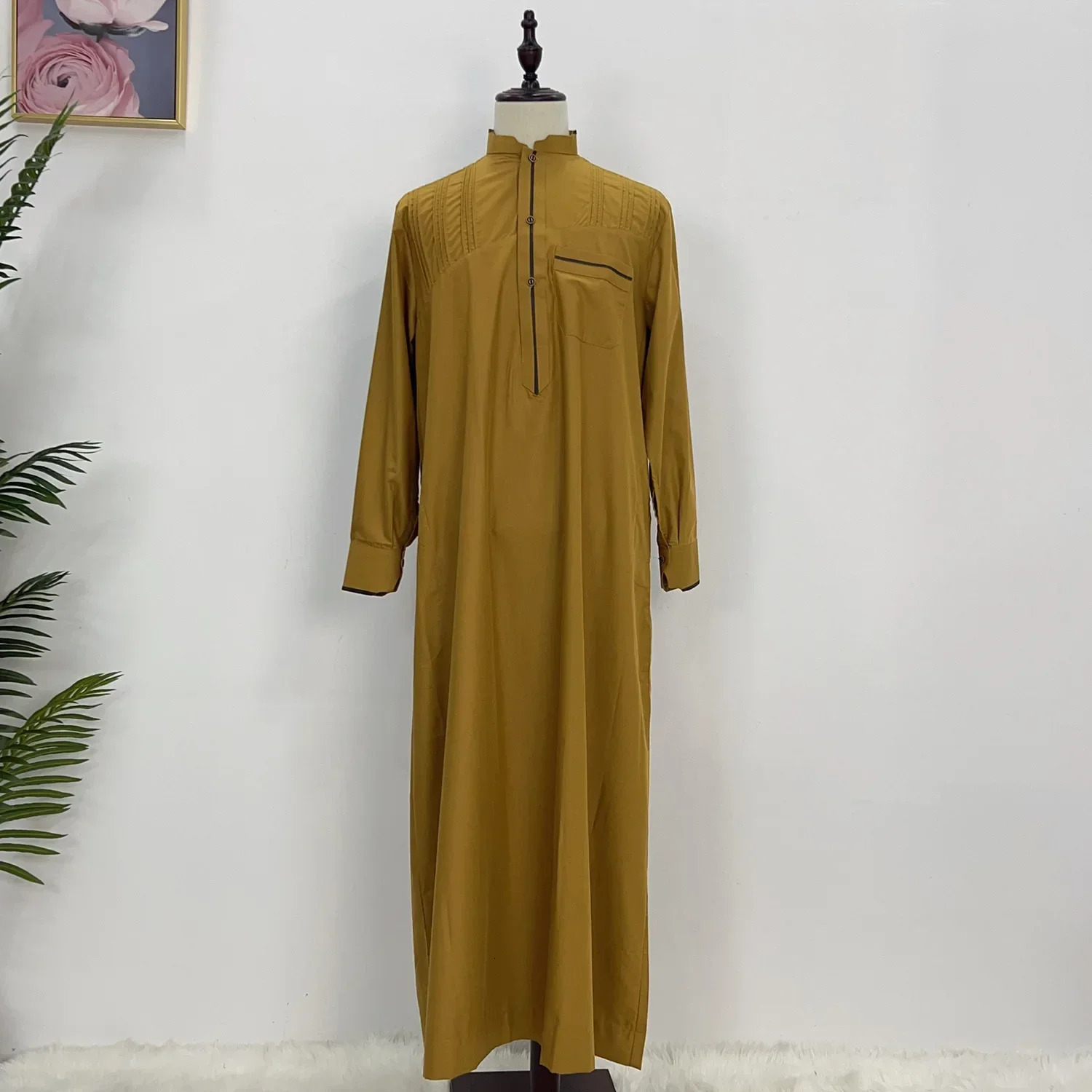 Mens Muslim Fashion Solid Jubba Thobe Robe Islamic Clothing Arab Kaftan Saudi Arabia Eid al Fitr Dress Jalabiya Abaya 250409