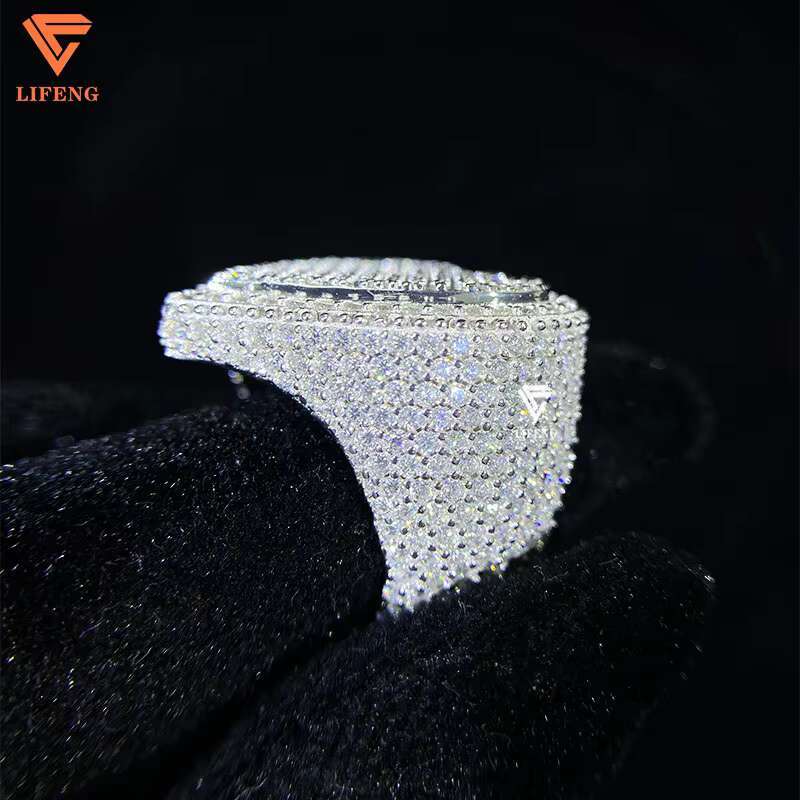 Lifeng Jewelry Custom Two Tone Hiphop Ring Iced Out VVS Moissanite 925 Silver Pass Diamond Tester Rapper Singer Ring
