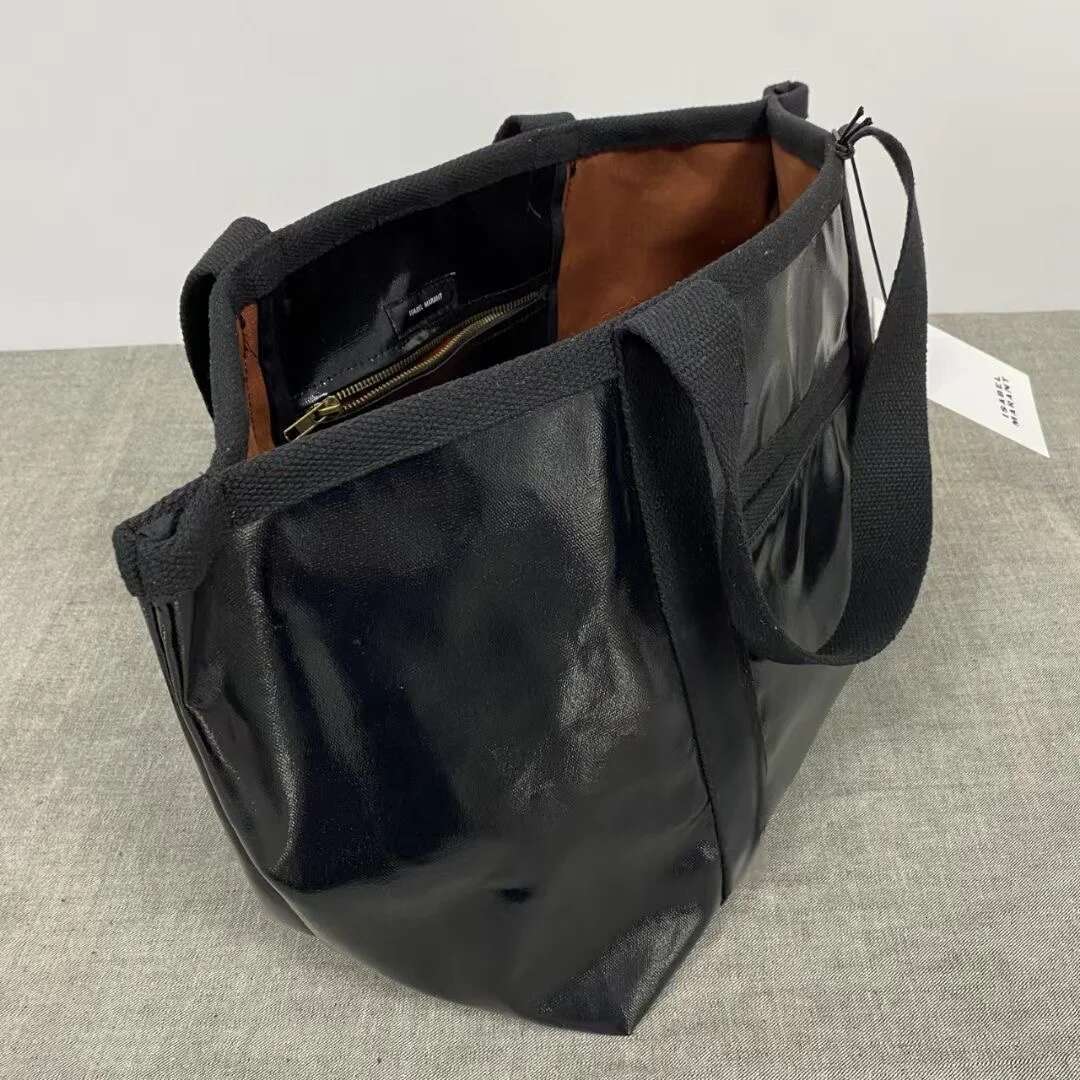 Women Fashion Large Capacity Shopper Handbag Black Ins Lady Shopping Causal Letters Print PU Coated Waterproof Shoulder Bag