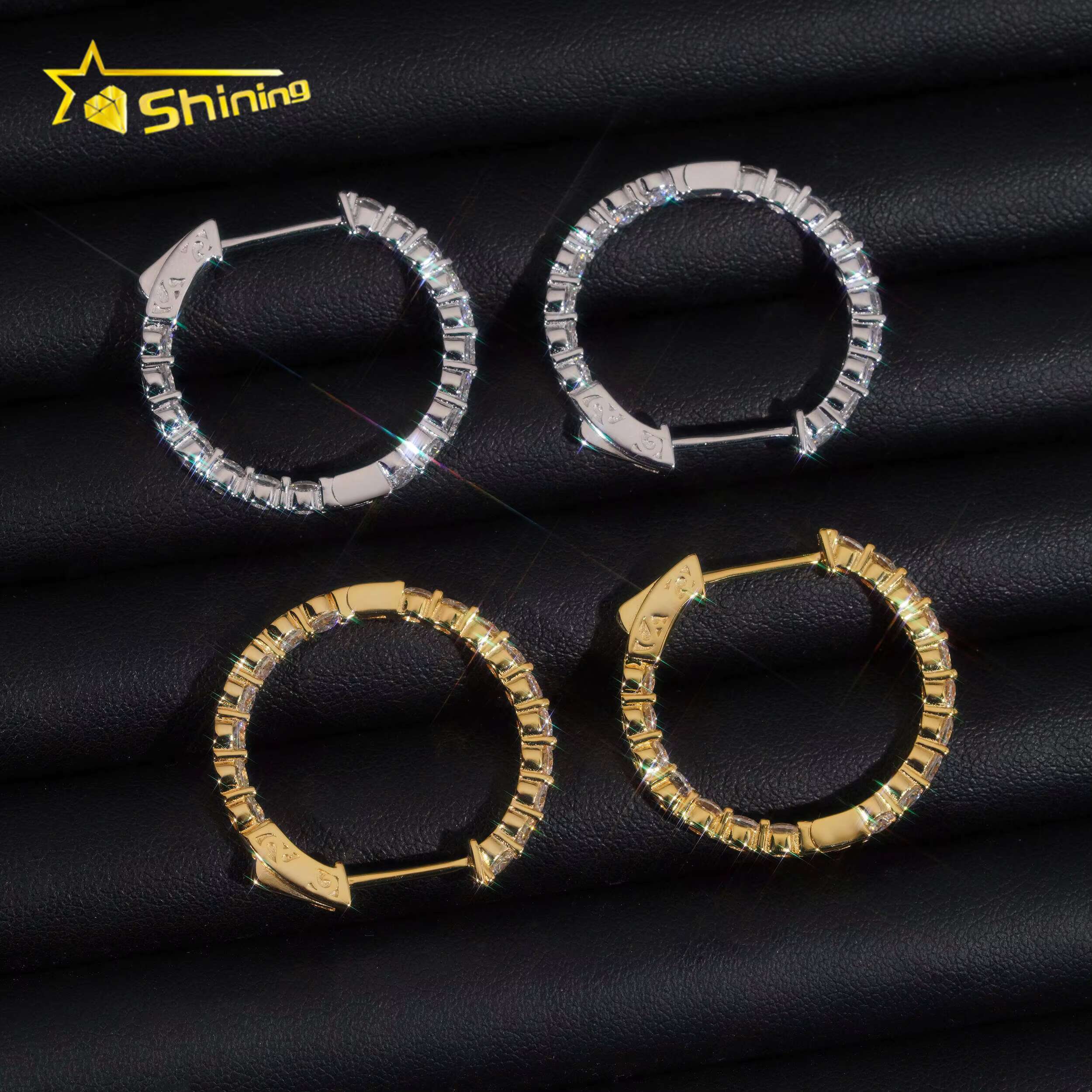 Ready to Ship Hip Hop Jewelry 925 Silver Gold Plated Inner Fully Iced Out Moissanite Stud Earrings Hoop Earrings With GRA