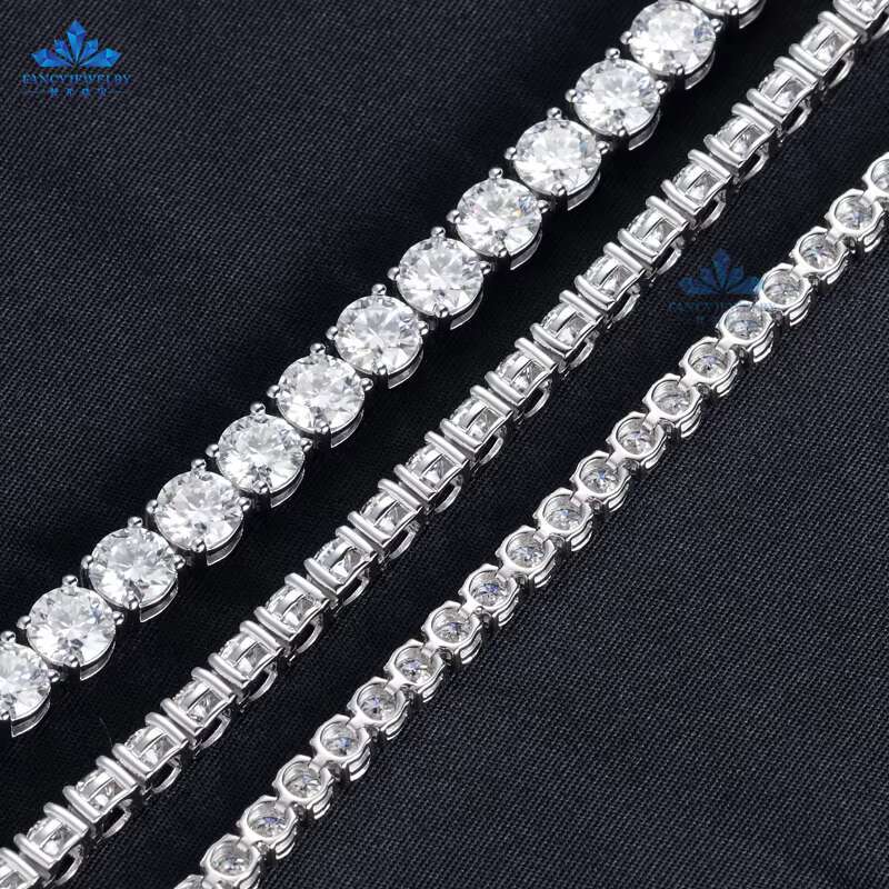 2-6.5mm White Gold 925 Sterling Silver VVS Moissanite Diamond Tennis Bracelet Necklace Iced Out Mossanite Jewelry for Men Women