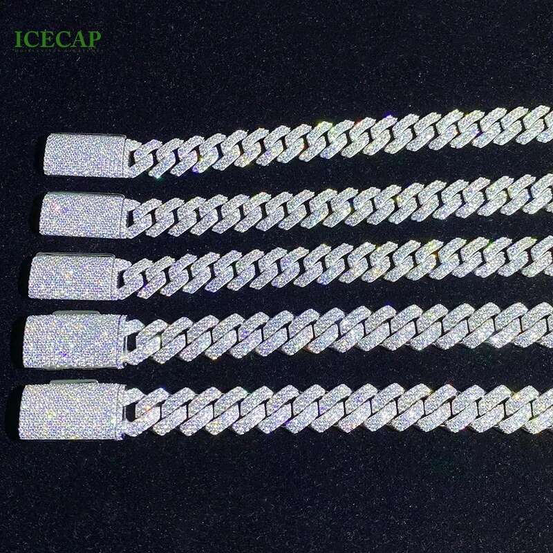 8mm 10mm 12mm 13mm 14mm 15 Mm Miami Cuban Link Chain Necklace 925 Silver Moissanite Cuban Link Necklace for Men