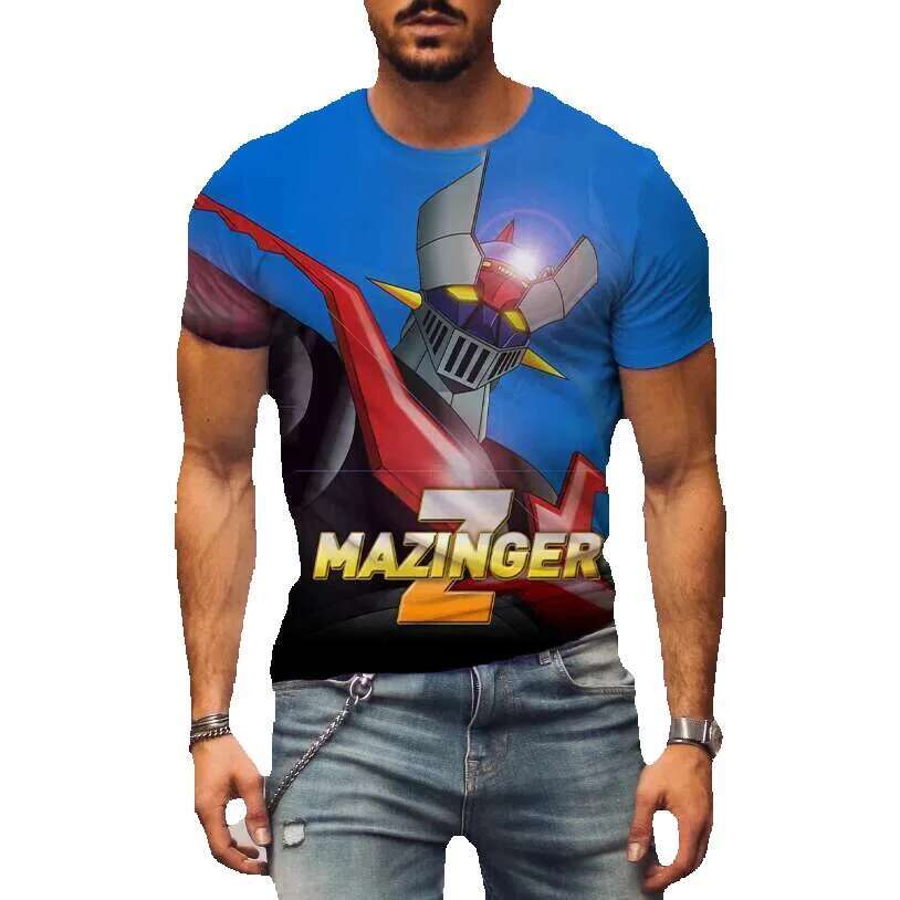 Mazinger Z 3D printed anime robot for men women, casual and fashionable short sleeved T-shirt, oversized Haruku T-shirt top, children's clothing