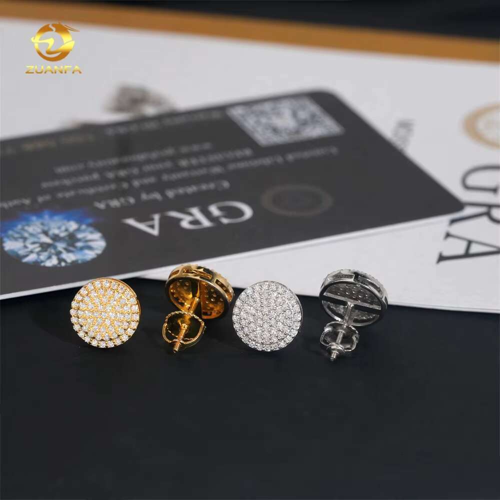 Fine Jewelry S925 Hip Hop Style Sterling Silver Moissanite Diamond Iced Out Stud Earrings