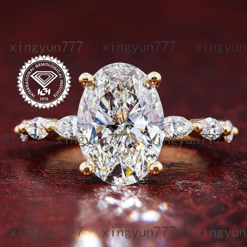 Gia Igi Certified CVD HPHT Lab Grown Diamond 14K/18K Solid Gold Oval Cut Marquise Side Engagement Ring for Women