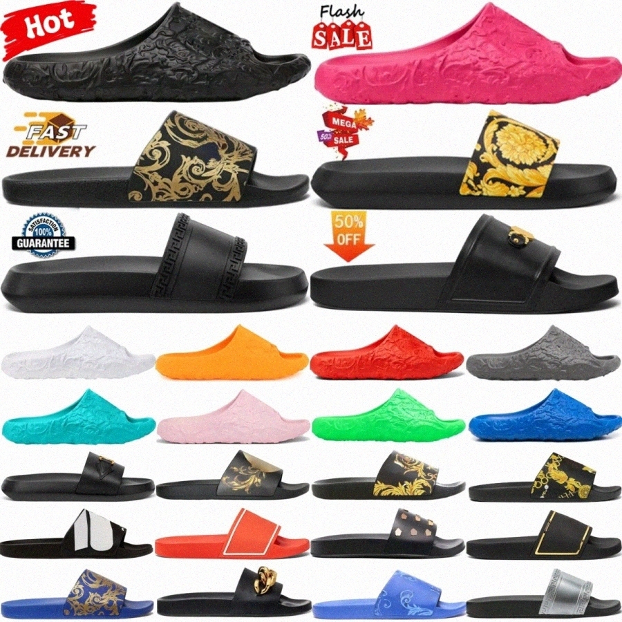 Baroque Rubber Pool Slide designer slides Medusa Chain Palazzo womens mens slippers Navy white pink Leather black Gold red Molded Barocco Royal Blue i i6at#