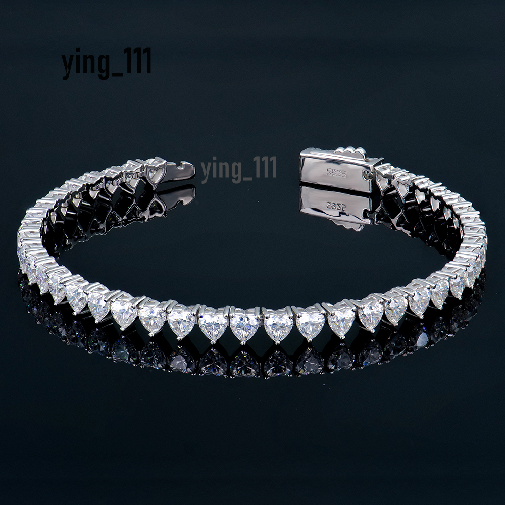 Wholesale Custom 4mm Gold Plated S925 Sterling Silver Tennis Chain Bracelet Women Trendy VVS Heart Diamond Moissanite 925 Silver