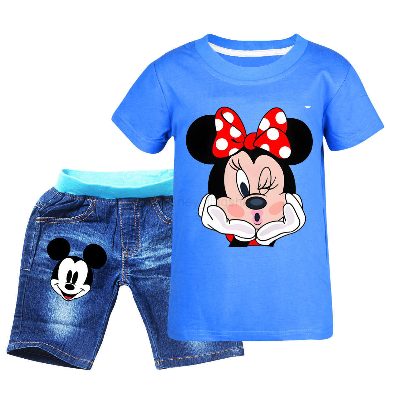 Disney Mickey Boys and Girls Summer T-shirt Shorts Set Cowboy Set 4055XJ250409