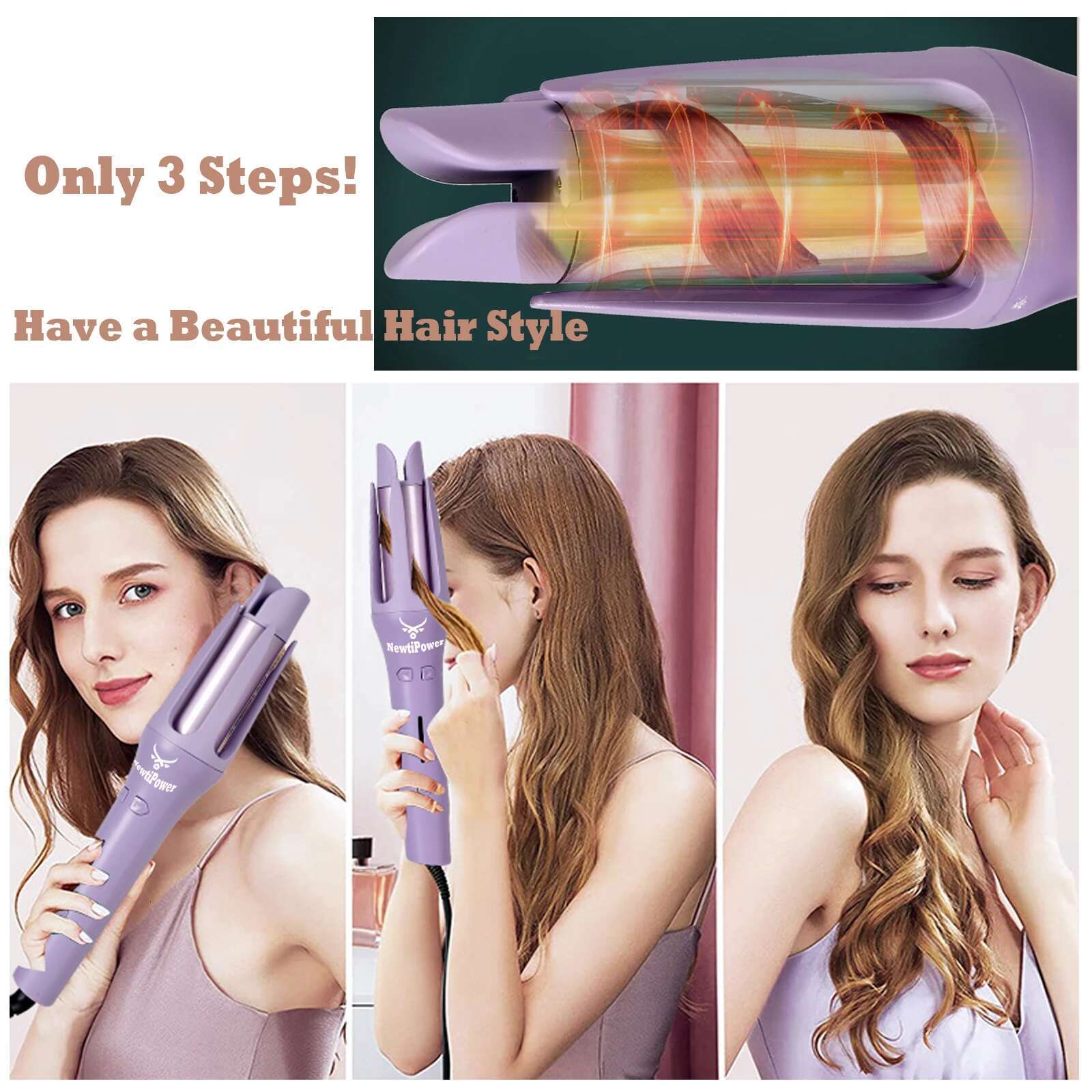Tinsol 2 In 1 Automatic Curler 32Mm Auto Rotating Ceramic Roller Professional Iron Curg Wand Hair Waver