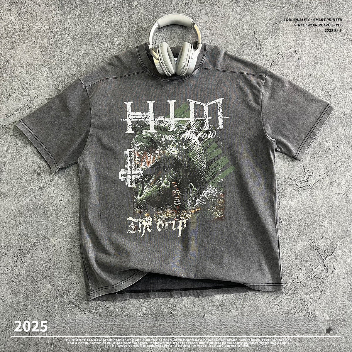 Chain Wear | 2025 Summer Trendy Brand Men's Short sleeved Gothic Rock Washed Outdated Printed T-shirt