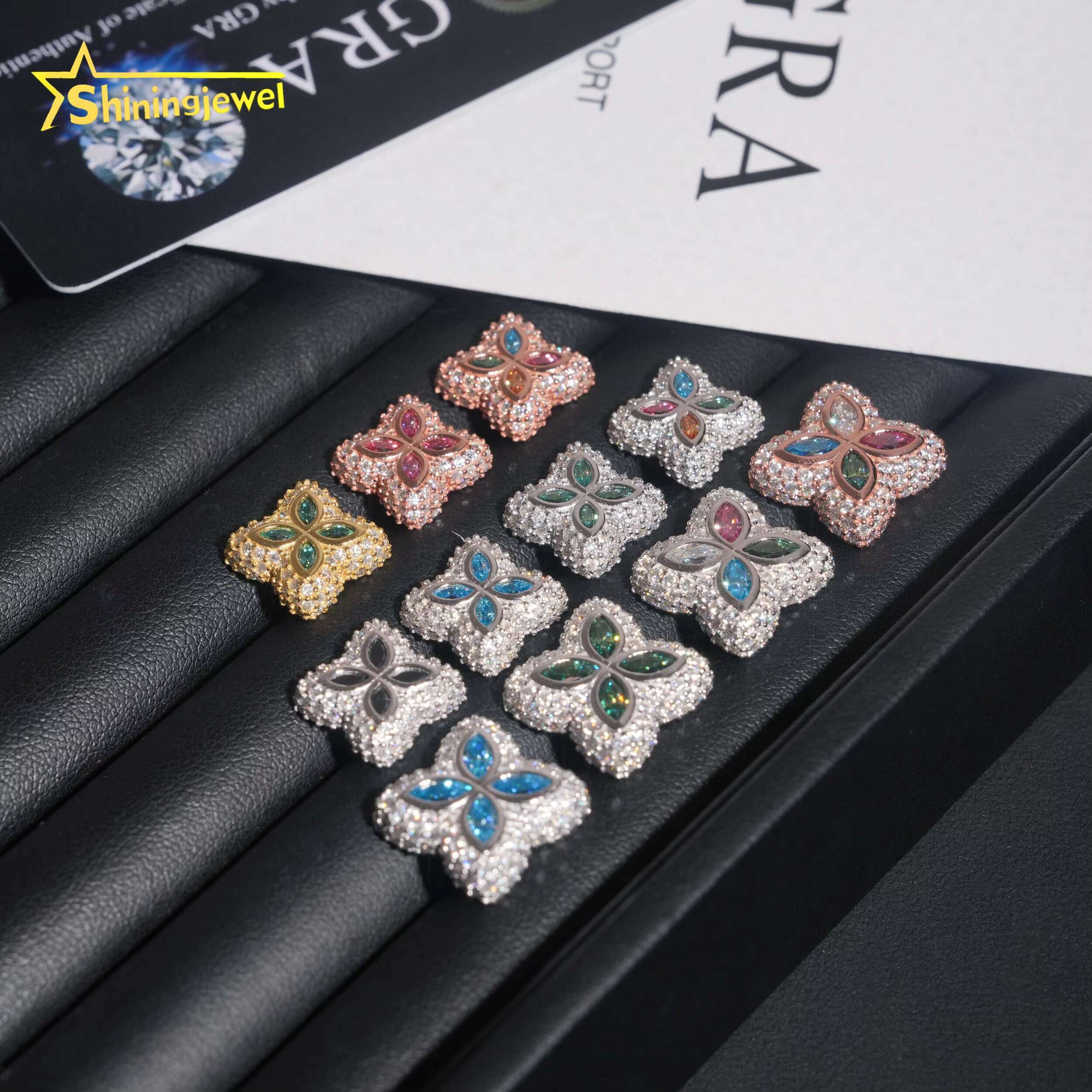 Hot Sale RTS Flower Earrings 15mm Pass Diamond Test Moisssanite Gold Plated Sterling Silver 925 Iced Out Screw Back Stud Earring