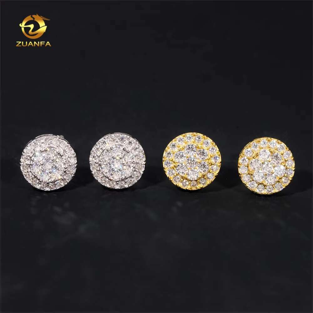 Ready to Ship Fashion Diamond Stud 925 Sterling Silver Hip Hop White Gold Moissanite Earrings