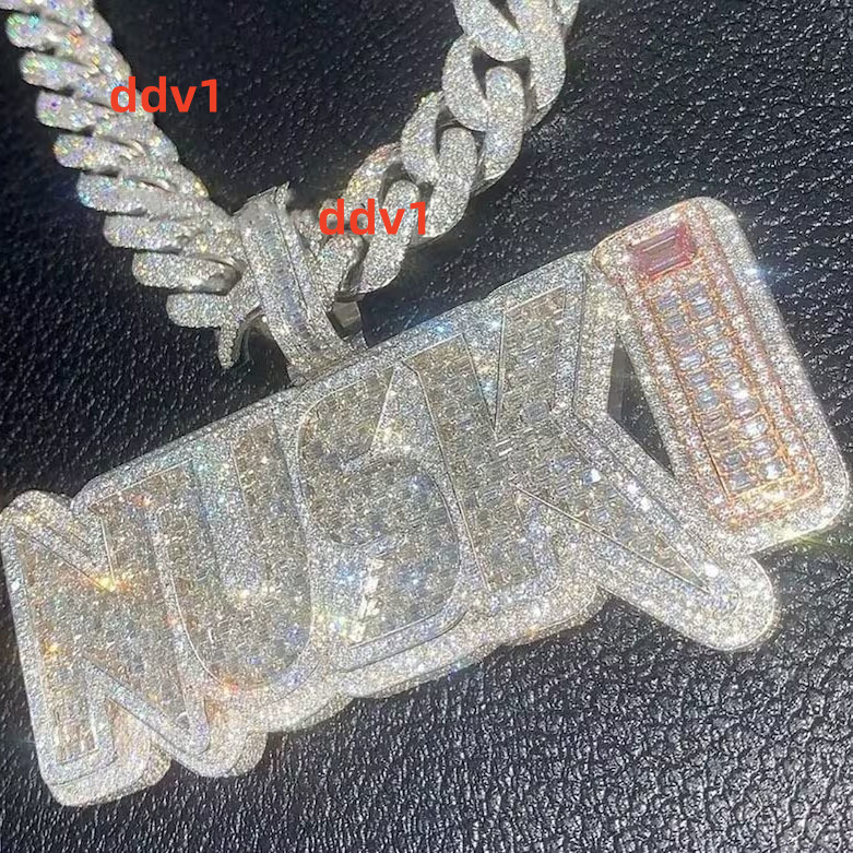 Custom Letter Pendant Hip Hop Jewelry Vvs Baguette Moissanite Pendant Necklace Customizable