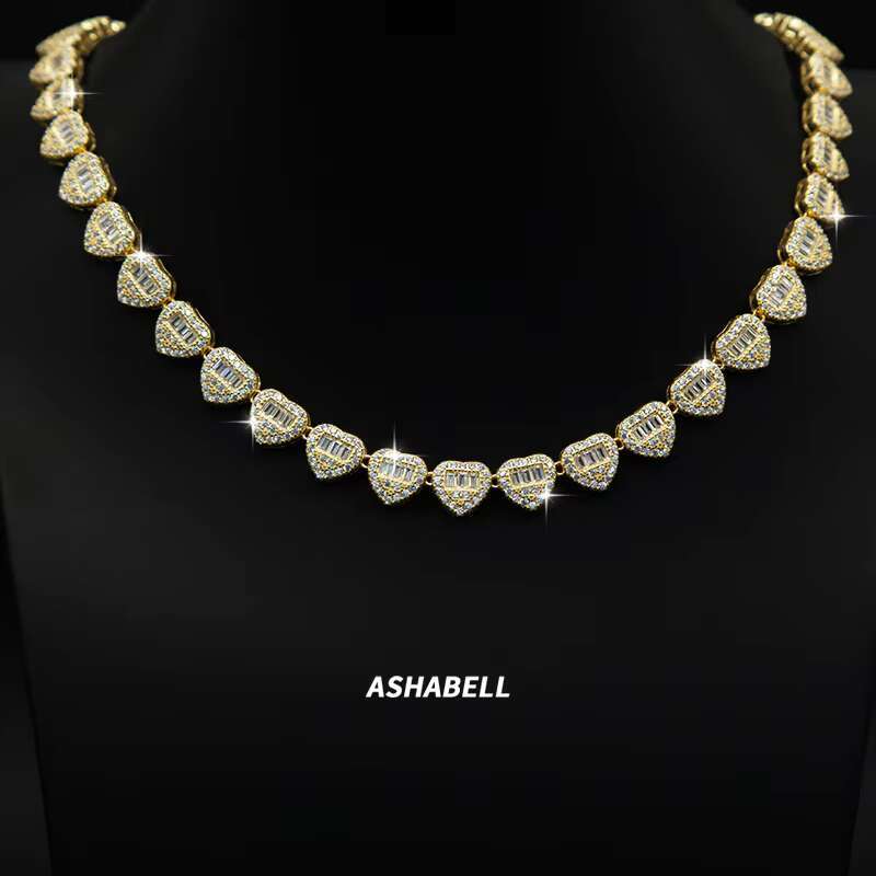 Luxury Heart Design Solid Silver 925 Hip Hop Iced Cuban Link 9mm 7A Zircon Full Diamond Womens Fine Jewelry Necklace
