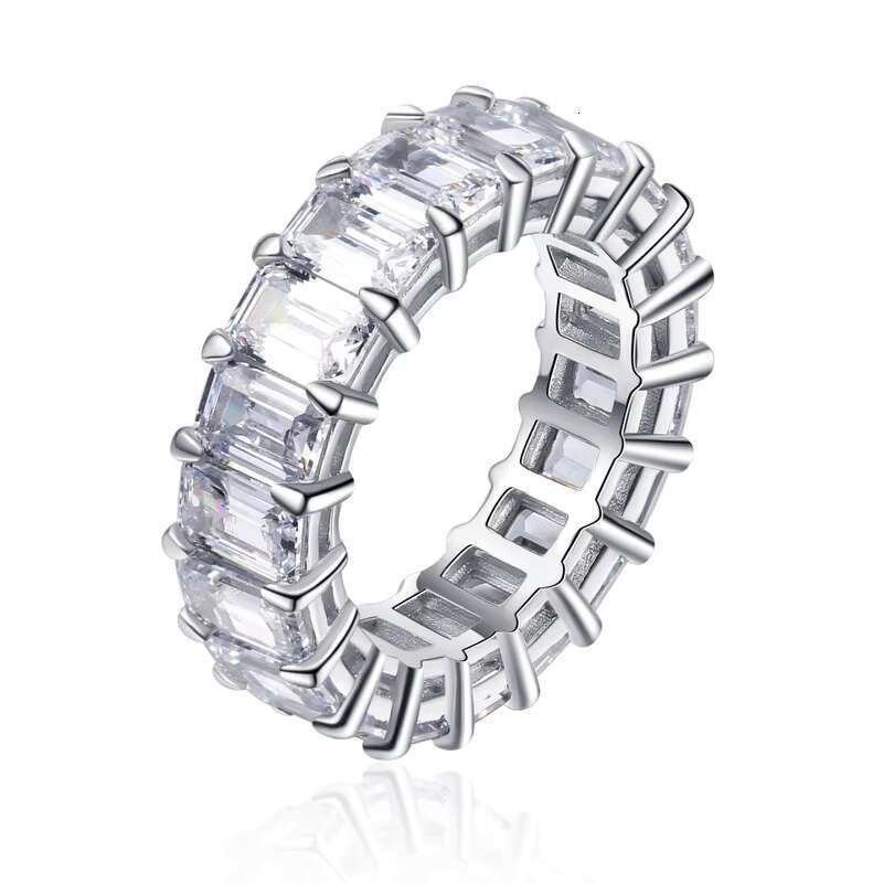 Emrald Cut Moissanite Eternity Band Ring 18K White Gold Plated Brilliant Wedding Jewelry with GRA DEF Unique Selling Points