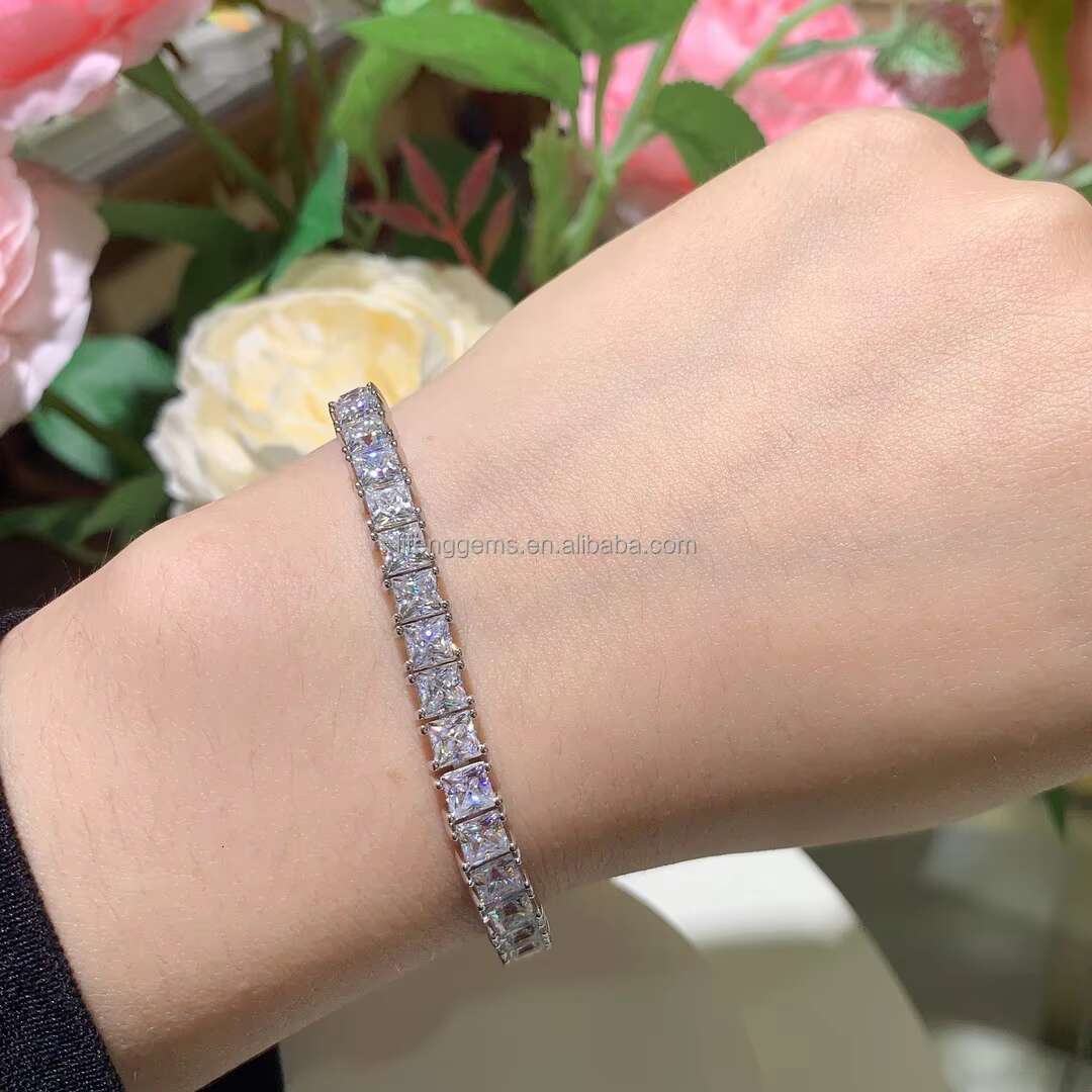 Full Diamond 4mm Princess Square VVS Moissanite Diamond Jewelry 925 Silver Plated 18k Gold Luxury Bracelet
