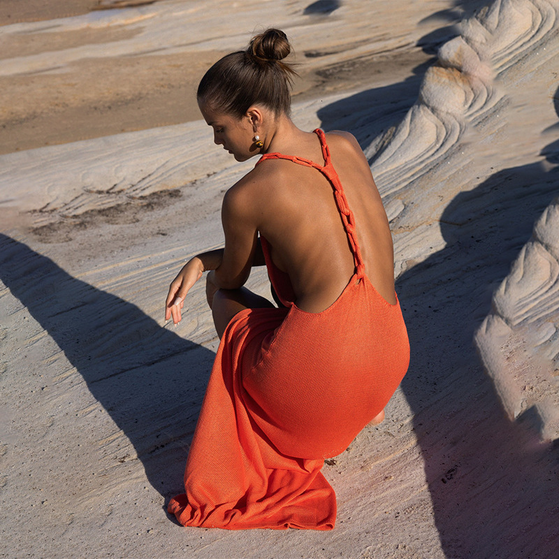 2025 Spring New Beach Skirt Womens Solid Color Sexy Knitted Beach Bikini Swimsuit Womens Dress