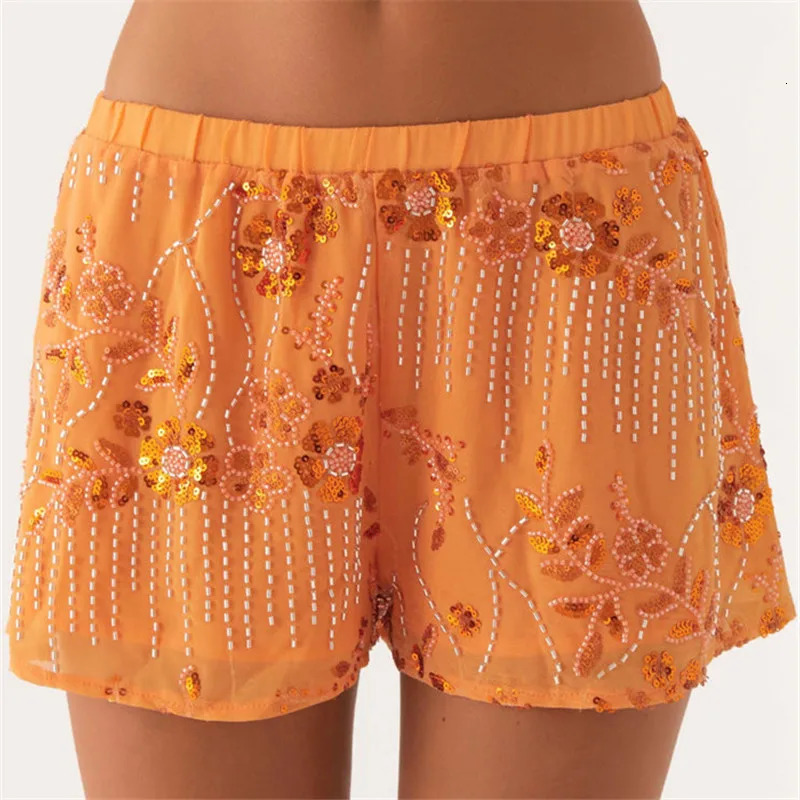 Womens Sequin Sparkle Beaded Mini Shorts Y2k Low Rise Pearl Going Out Bottoms Summer Bling Glitter Rhinestone Pants 250409