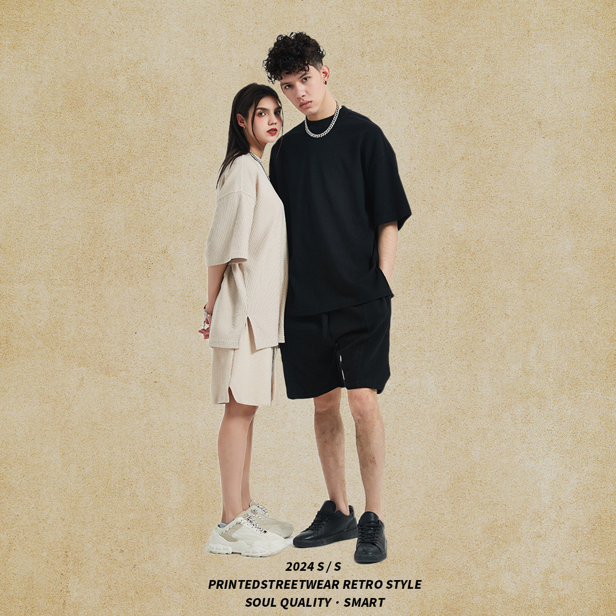 2025 Spring/Summer New Product Breathable Waffle 260g Men's High Street Casual Loose Short Sleeve T-shirt Men