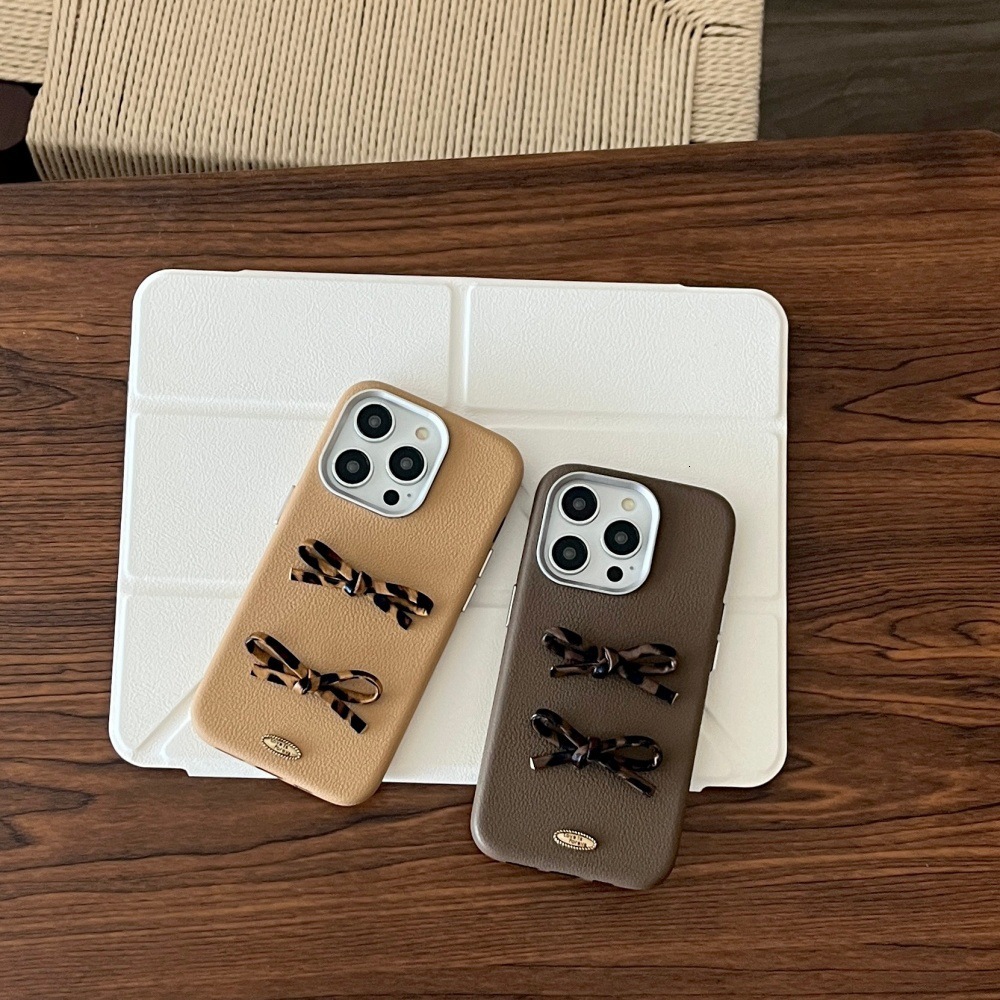 Bow Leopard Print Phone Case Suitable for iPhone 17 Pro Solid Color Cartoon iPhone 16/15Pro Shockproof 14
