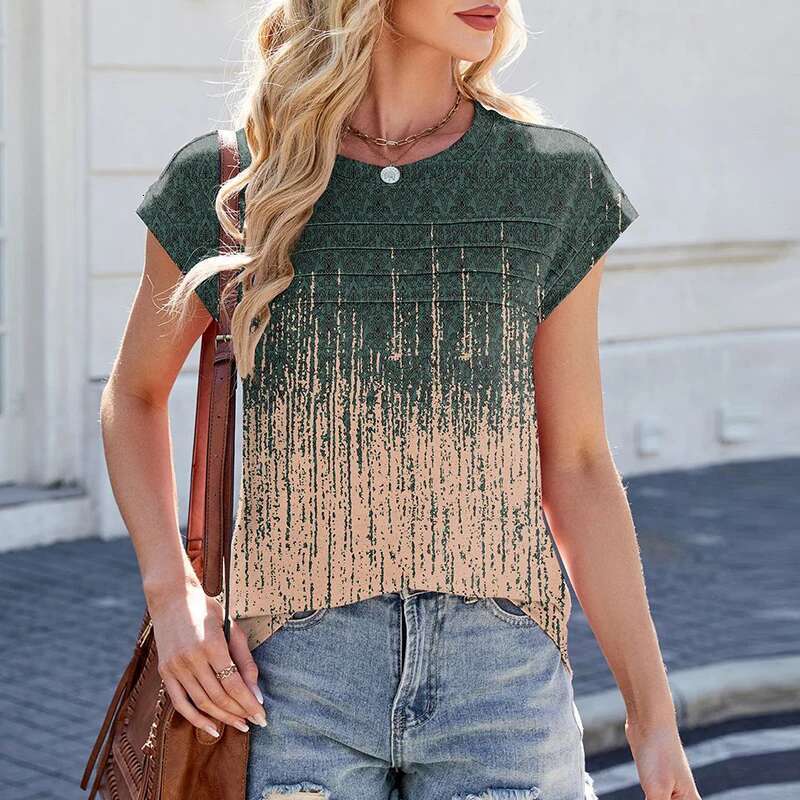 Summer Short Sleeve T-Shirts O Neck Vintage Printed Shirts For Women Casual Tee Tops Elegant Pullover