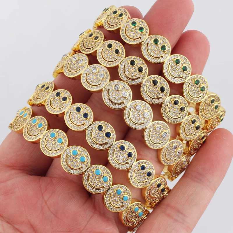 New Simple Smile Bracelet Copper Gold Plated Cubic Zirconia Round Smile Cuff Bracelet Wens Classic Party GiftC250408
