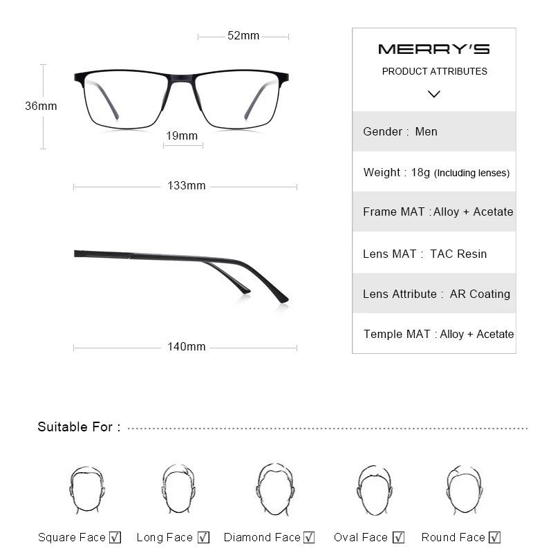 MERRYS Men Alloy Glasses Frame Fashion Male Square Ultralight Eye Myopia Prescription Eyeglasses S2001 250407