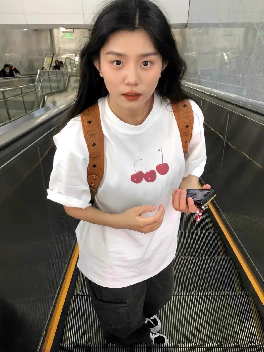 Large white short sleeved t-shirt for women 2025 summer pure cotton shoulder n American style half sleeved loose top 250409