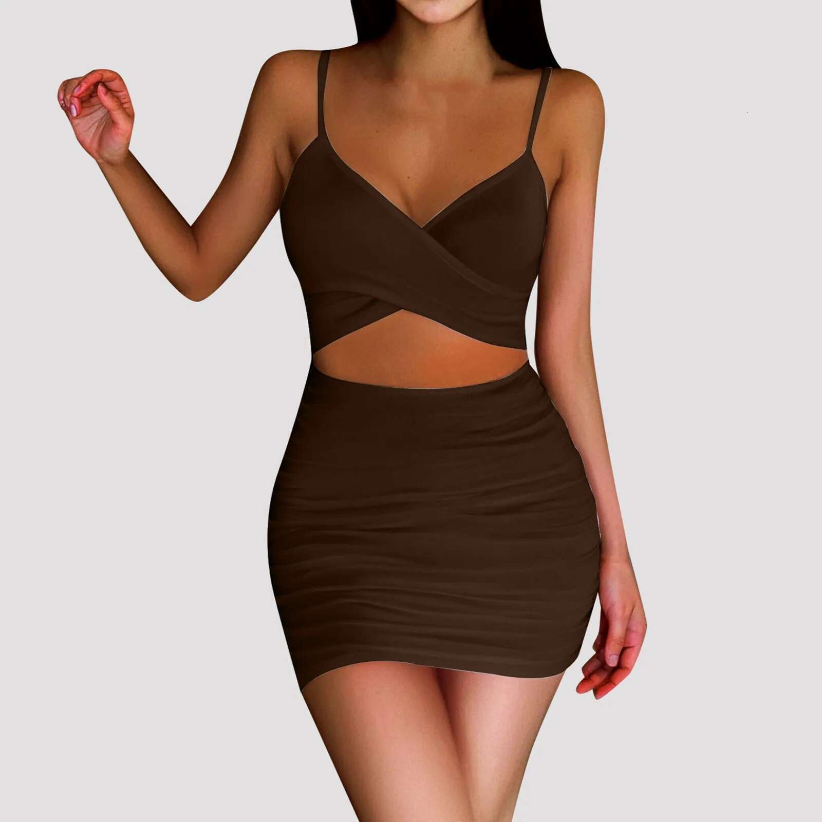 Dongdumaoyi Women S Sexy Midi Club Dress Wedding Guest Hollow Out Slim Bodycon Sleeveless Solid Color Elastic Evening