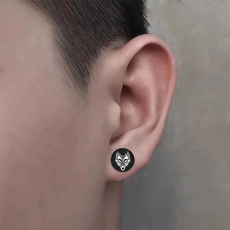 1Pair Gothic Viking Rune Stud Earrings For Women Men Stainless Steel Cubic Zirconia Rock Punk Piercing Jewelry Z250408