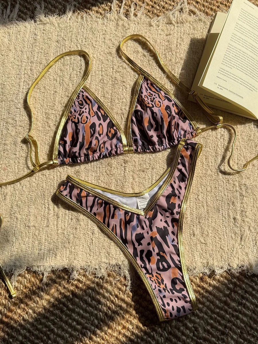 Sexy Leopard bikini womens swimsuit thong set twopiece 250409