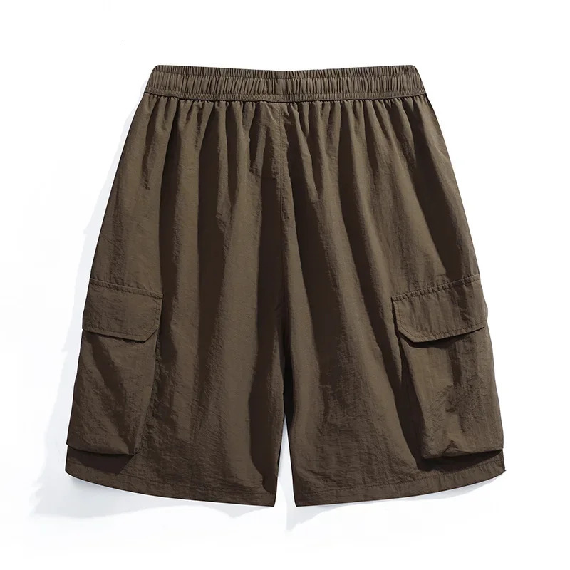 Ice silk nylon mens quick drying Bermuda oversized 12XL summer light multi pocket large Plus sports cargo breeze 250409