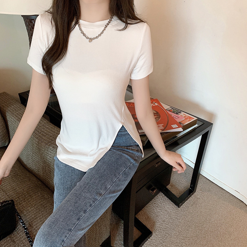 2025S Designer Women S T Shirt Summer New Internet Celebrity Instagram Super Fire Slim Fit Versatile Side Split Black Short Sleeved T Shirt Women S Un