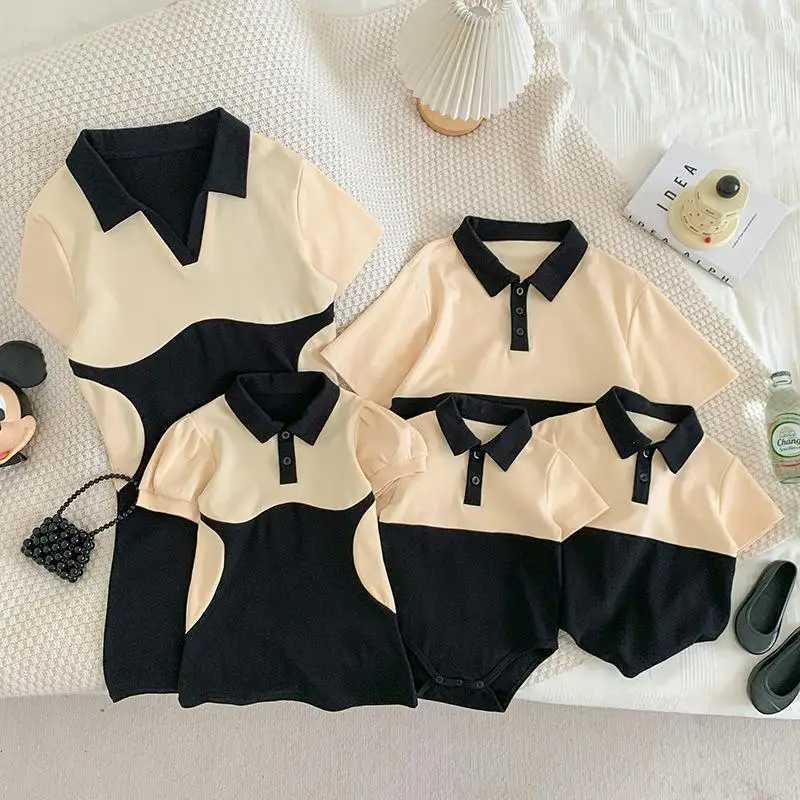 Parents and childrens summer clothing 2023 new three color apricot tree exotic mother daughter dress father daughter T-shirt S2548