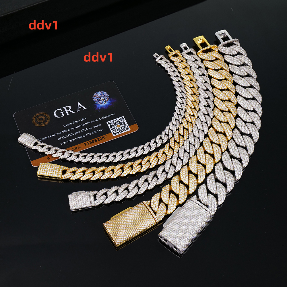 Wholesale Bulk Men Miami 8 10 12 14 18 20 Mm Hiphop Luxury 925 Sterling Silver Iced Out Cuban Link Mossanite Moissanite Bracelet