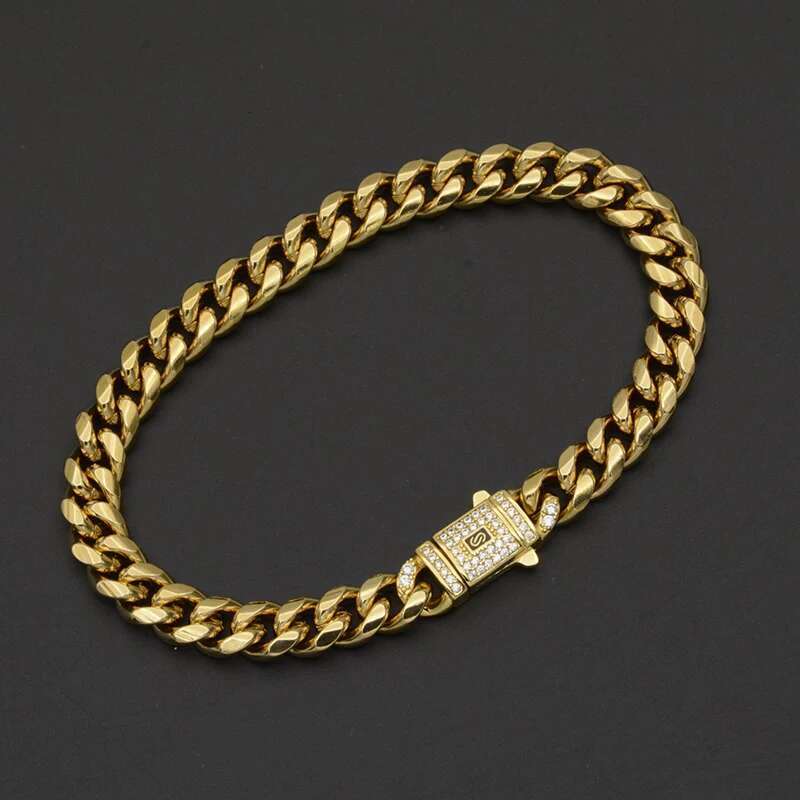 Hip Hop Bling Iced Out Gold Color Stainless Steel CZ Cuban Miami Necklace Link Chain for Men Rapper Jewelry