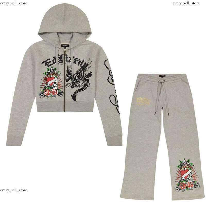 ed hardey Tracksuits Womens Tracksuit Two 2 Piece Set Outfits Strapless Casual printed Pants Y2K straight trousers Street zipper hooded designer Tracksuits 5ab