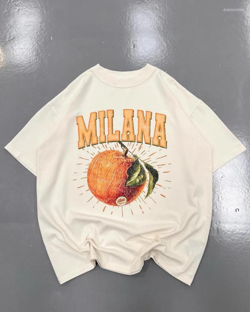 High Street Fruit Letter Print Men's Casual Short Sleeve Oversized Cotton T-shirt Men Style Summer Top Harajuku Loose Couple