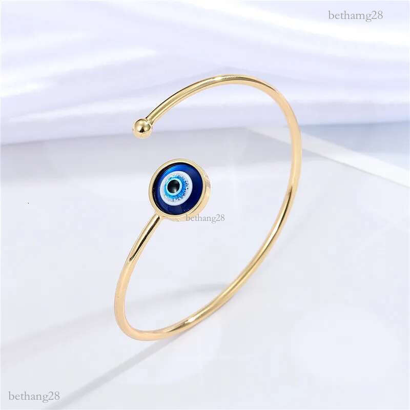 1pc Metal Blue Evil Eye Open Thin Bangle For Women Jewelry Minimalist Vintage Blingbling Round Bead Turkey Lucky Eye Bracelet