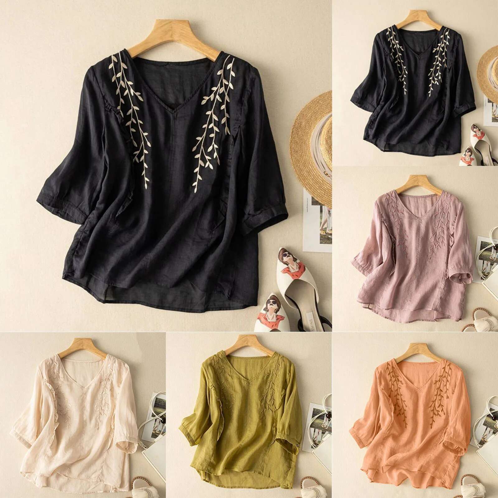 Dongdumaoyi Loose Artistic Retro Cotton Linen Women Top Wide Versatile Summer Ethnic Small Shirt Comfortable Casual Style T Shirt