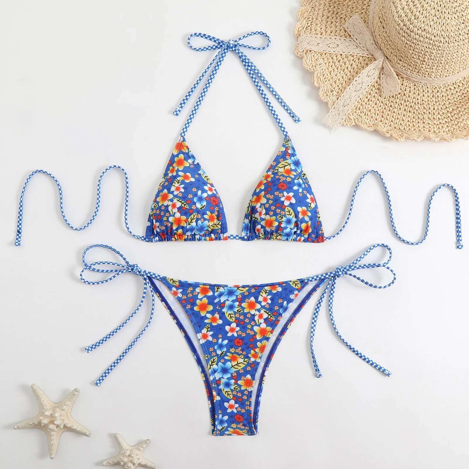 Dongdumaoyi Swimsuit Female Micro Bikini Women Swimwear Summer Beachwear S Bathing Suit Floral Print Neck Halter Thong Set